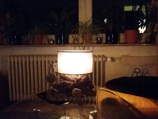 Here some pics (one over day without it) of your lamp's new home - I LOVE it!